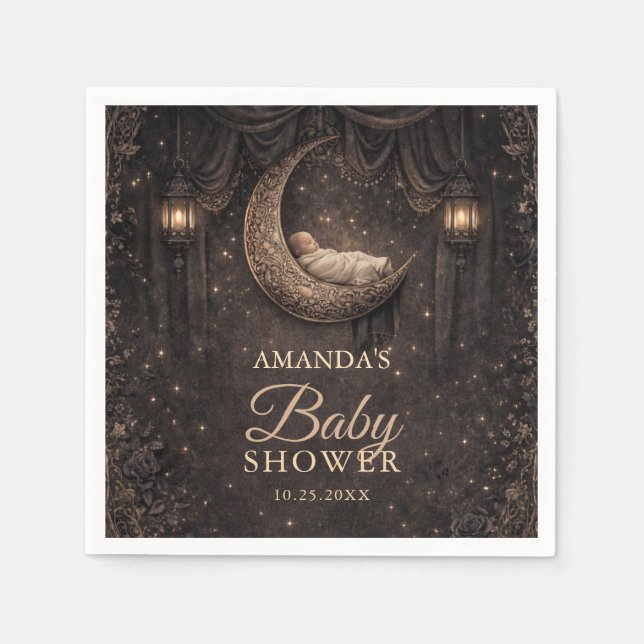 Guardanapo De Papel Chuva de Bebê Lua Crescente Estrelas Góticas (Frente)