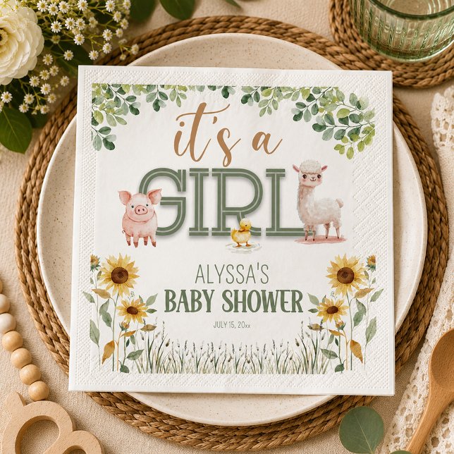 Guardanapo De Papel Chuva de Bebê Menina Animais de Fazenda (Farm animal baby girl shower paper napkins)