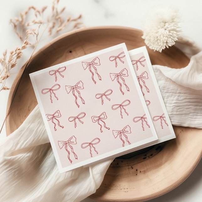 Guardanapo De Papel Chuva de Bebê Menina Boho Arcos Vermelhos Desenhad (Red Hand Drawn Boho Pink Girl Baby Shower Napkin)