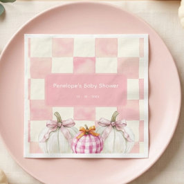 Guardanapo De Papel Chuva de Bebê Menina com Xadrez Rosa e Abóbora Cai