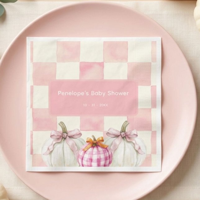 Guardanapo De Papel Chuva de Bebê Menina com Xadrez Rosa e Abóbora Cai (Criador carregado)