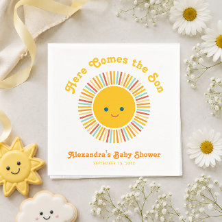 Guardanapo De Papel Chuva de Bebê Menino Aqui Vem o Filho Fontes Retrô