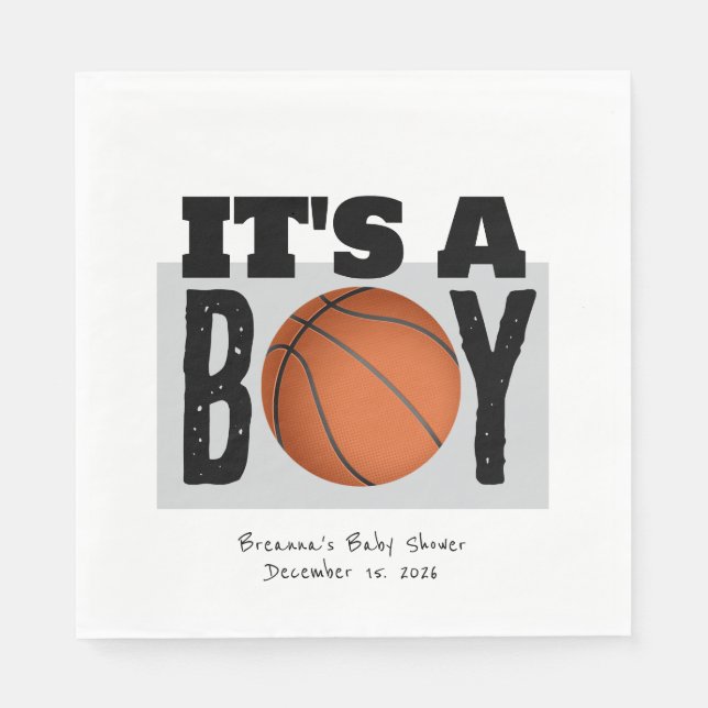 Guardanapo De Papel Chuva de Bebê Menino Basquete Personalizada Branco (Frente)