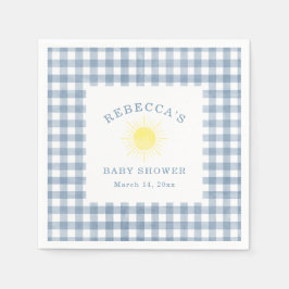 Guardanapo De Papel Chuva de Bebê Menino com Gingham Azul e Sol Amarel