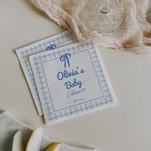 Guardanapo De Papel Chuva de Bebê Menino com Laço Azul Xadrez Desenhad