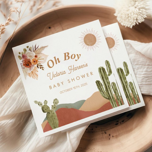 Guardanapo De Papel Chuva de Bebê Menino Deserto Cacto Sudoeste (Boho Cactus Desert Baby shower Napkins)