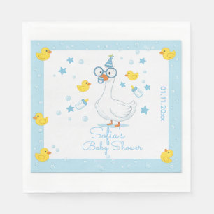 Guardanapo De Papel Chuva de Bebê Menino Ganso Tolo em Xadrez Azul