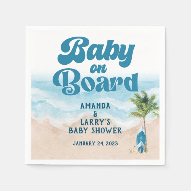 Guardanapo De Papel Chuva de Bebê Menino na Praia Baby on Board (Frente)