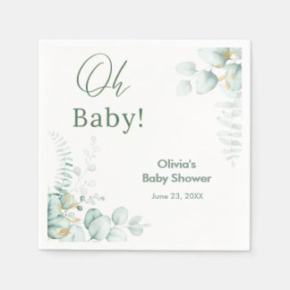 Guardanapo De Papel Chuva de Bebê Oh Baby Eucalipto Verde Dourado
