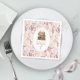 Guardanapo De Papel Chuva de bebê pilha de livros aquarela, flor silve