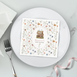 Guardanapo De Papel Chuva de bebê pilha de livros aquarela, flor silve
