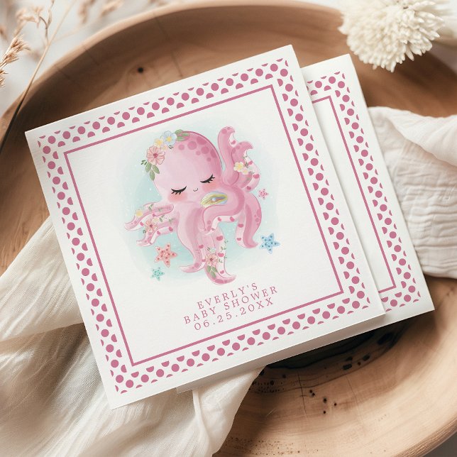 Guardanapo De Papel Chuva de Bebê Polvo Fofo Rosa Aquarela Menina (Criador carregado)