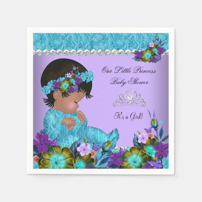 Guardanapo De Papel Chuva de Bebê Princesa Menina Azul Teal Roxo (Frente)