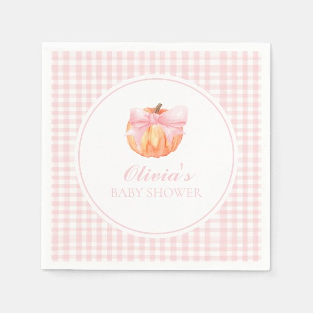 Guardanapo De Papel Chuva de bebê Pumpkin Pink com laço e xadrezinho (Frente)