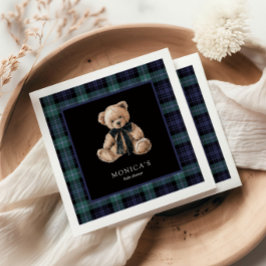 Guardanapo De Papel Chuva de Bebê Ralph Teddy Bear Xadrez Verde-Naval