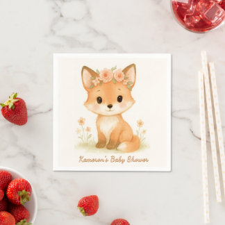 Guardanapo De Papel Chuva de Bebê Raposa Florestal Pastel Caprichosa