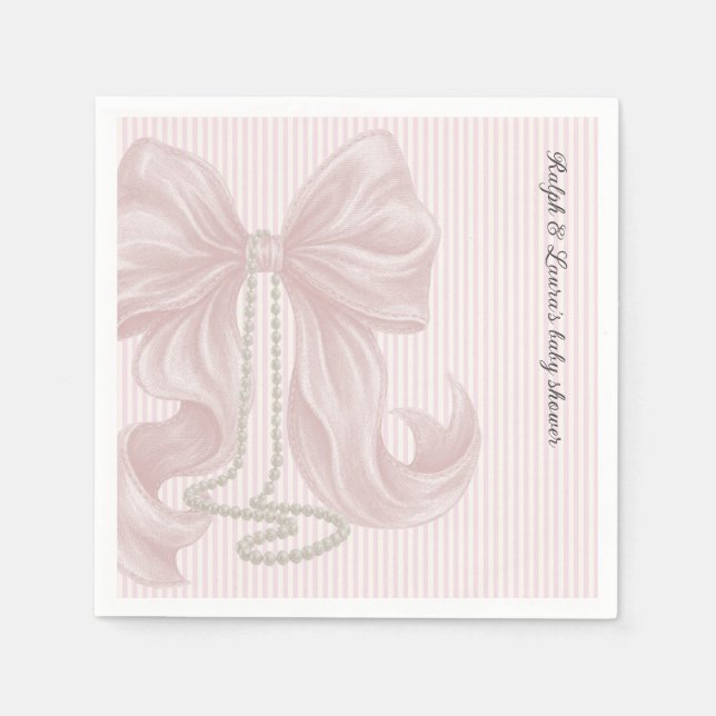 Guardanapo De Papel Chuva de Bebê Rosa Marfim com Laço Listrado (Frente)