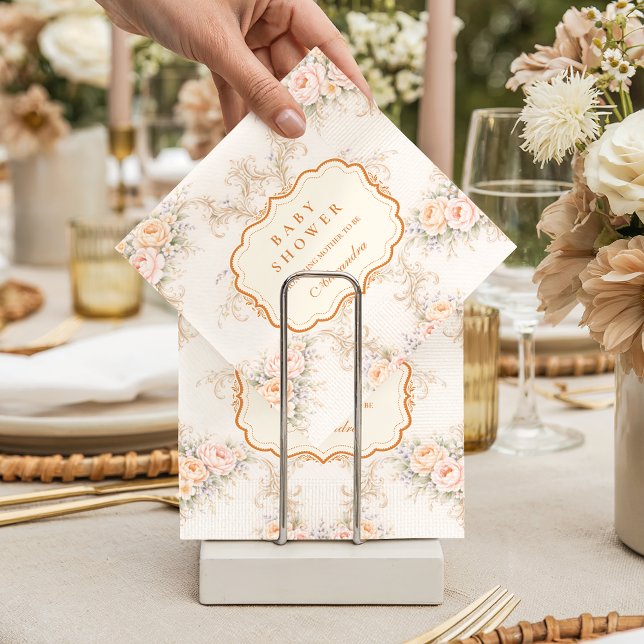 Guardanapo De Papel Chuva de Bebê Rosas Barrocas Tom Rosa Claro (Criador carregado)