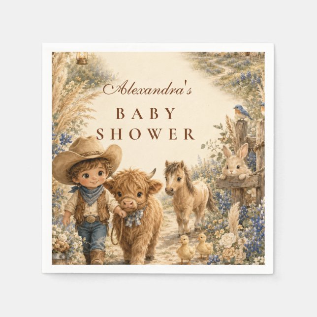 Guardanapo De Papel Chuva de Bebê Rústica de Menino Western Boho (Frente)