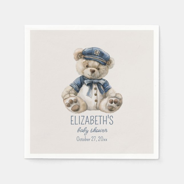 Guardanapo De Papel Chuva de Bebê Urso Azul Náutico (Frente)