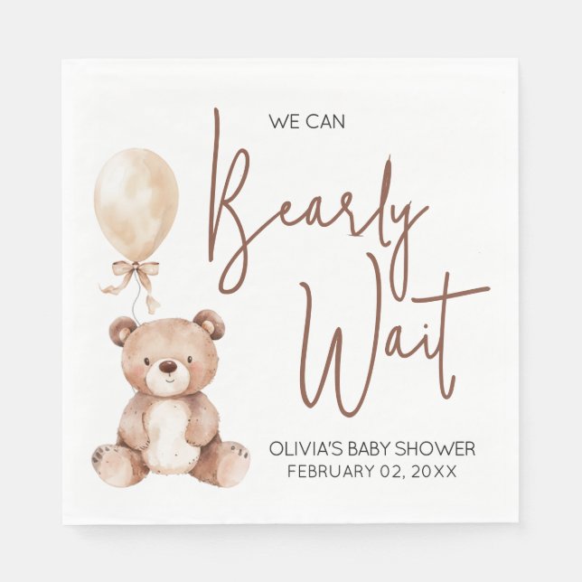 Guardanapo De Papel Chuva de Bebê Urso Pardo Balão (Frente)
