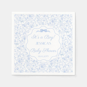 Guardanapo De Papel Chuva de Bebê Urso Teddy Azul Floral Vintage