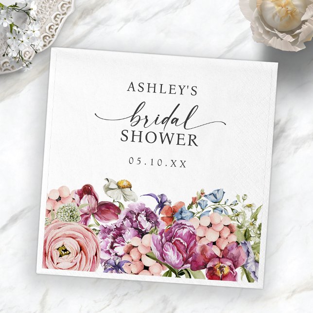 Guardanapo De Papel Chuva de Benção Colorida (Bright Jewel Tone Colorful Floral Bridal Shower Napkins by Painted Paperie
)