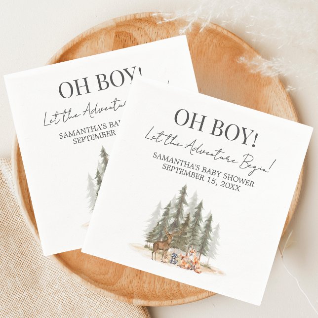 Guardanapo De Papel Chuva de Bençãos para o Bebê Aventureiro (Let the Adventure Begin Woodland Animals Baby Shower Napkin)