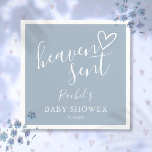 Guardanapo De Papel Chuva de Bênçãos Script Dusty Blue Boy Baby Shower