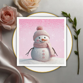 Guardanapo De Papel Chuva de Brilho Cor-de-Rosa no Boneco de Neve Baby