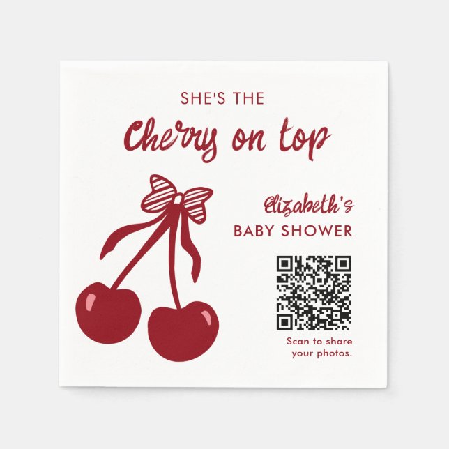 Guardanapo De Papel Chuva de Cerejas no Chá de Bebê QR Code Compartilh (Frente)