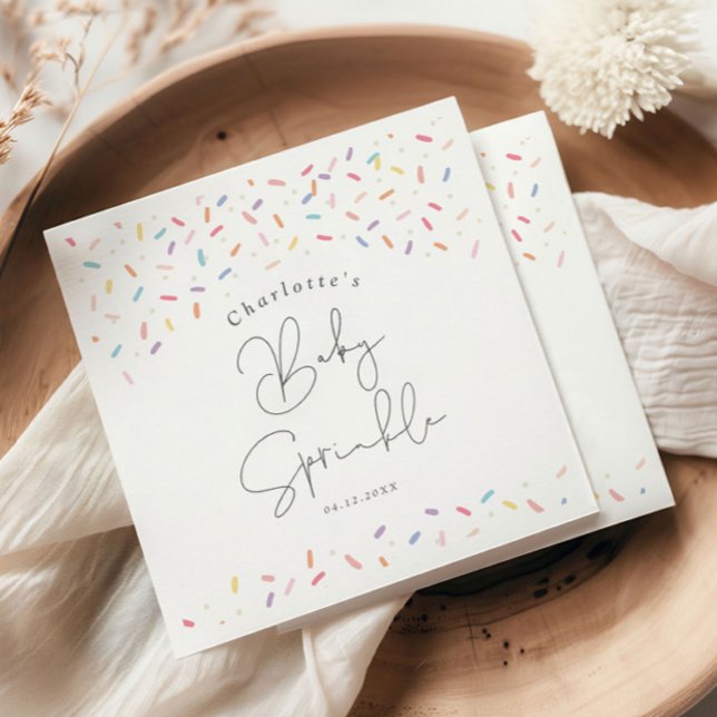 Guardanapo De Papel Chuva de Confetes de Arco-Íris Fofa para Chás de B (Cure Rainbow Sprinkle Baby Sprinkle Shower Party Napkins.)