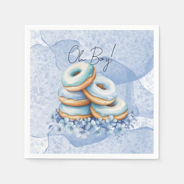 Guardanapo De Papel Chuva de Donuts Azuis Oh Boy para Chás de Bebê (Frente)