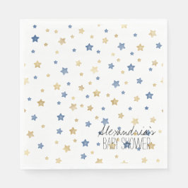 Guardanapo De Papel Chuva de Estrelas Azul Dourado Chá de Bebê Persona