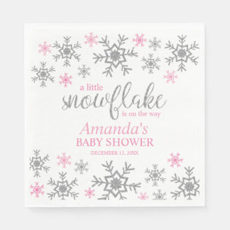 Guardanapo De Papel Chuva de Flocos de Neve Rosa de Inverno Baby Showe