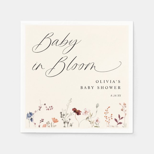 Guardanapo De Papel Chuva de Flores Boho Baby Shower Floral (Frente)