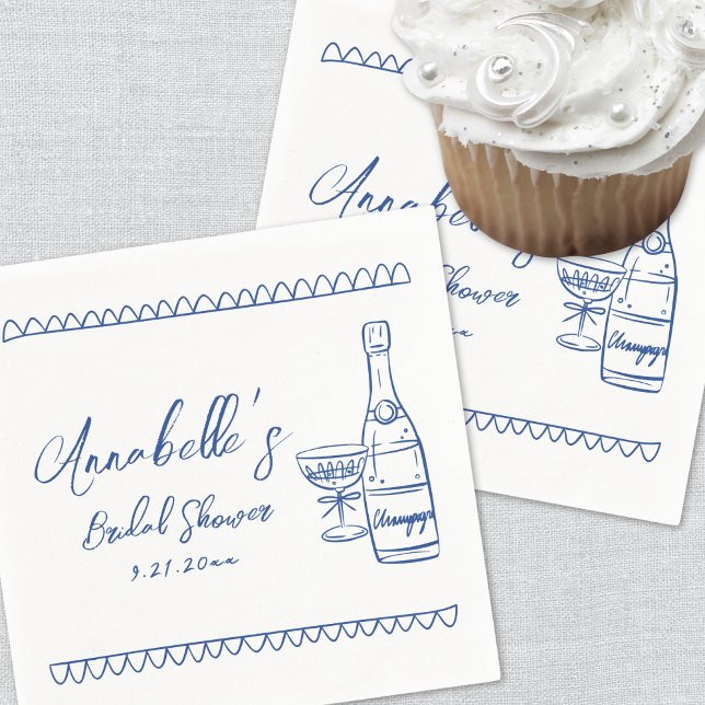 Guardanapo De Papel Chuva de Noiva Azul Caprichosa Desenhada à Mão (Hand Drawn Whimsical Blue Bridal Shower Napkins)