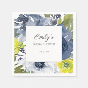 Guardanapo De Papel Chuva de Noiva Azul Naval Amarelo Branco Floral
