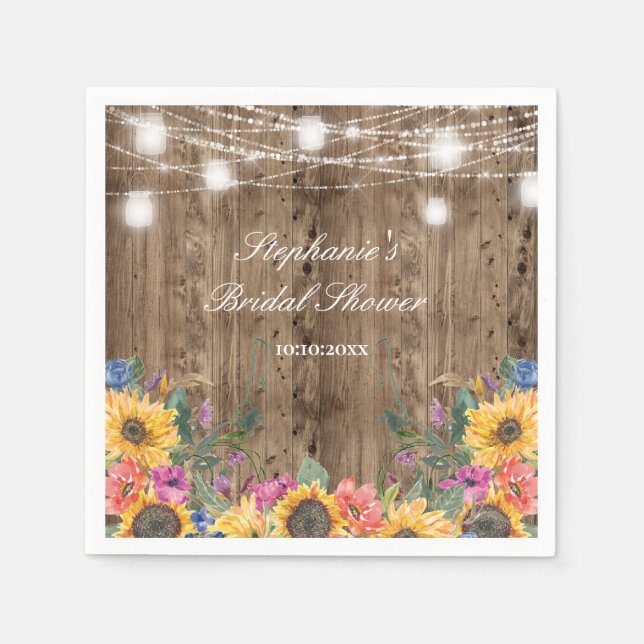 Guardanapo De Papel Chuva de Noiva Barn Wood  & Girassol (Frente)