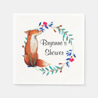 Guardanapo De Papel Chuva de Noiva com Raposa e Grinalda em Aquarela