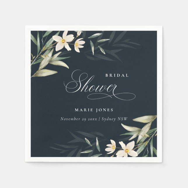 Guardanapo De Papel Chuva de Noiva Dark Navy White Greenery Flora Bunc (Frente)