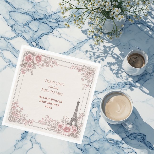Guardanapo De Papel Chuva de Noiva de Miss a Mrs Paris (Traveling from Miss to Mrs Bridal Shower Paris Napkins)