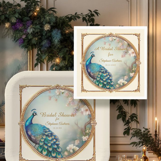 Guardanapo De Papel Chuva de Noiva Elegante Pavão Art Déco Floral (Criador carregado)