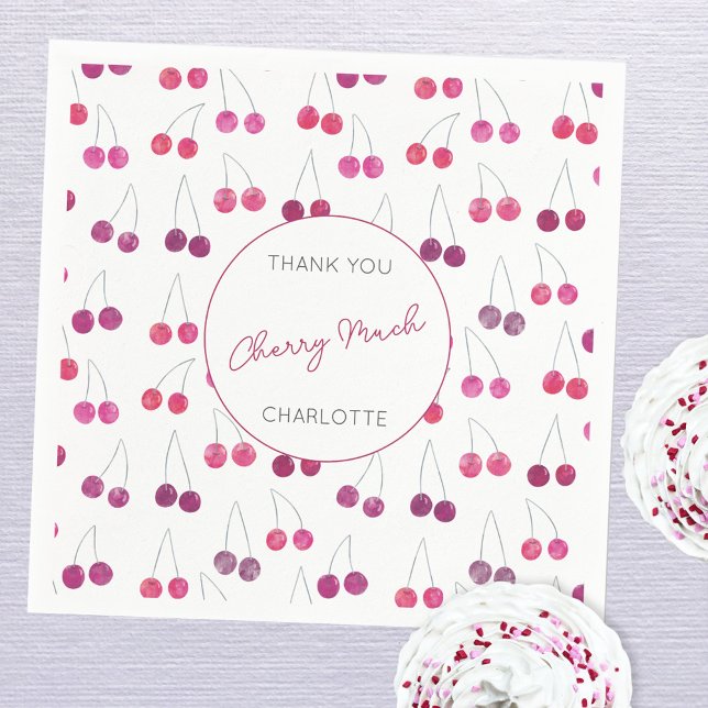 Guardanapo De Papel Chuva de Noiva em Aquarela Personalizada Cereja (Personalized thank you cherry much name cherry pattern watercolor party paper napkins)