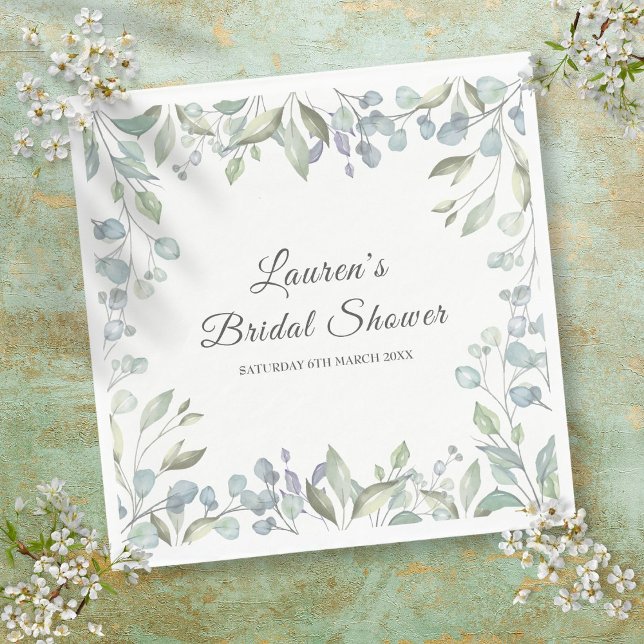 Guardanapo De Papel Chuva de Noiva Floral Aquarela Verde (Greenery Watercolor Floral Bridal Shower Napkins)