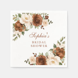 Guardanapo De Papel Chuva de Noiva Floral Ferrugem Pêssego Verde Doura