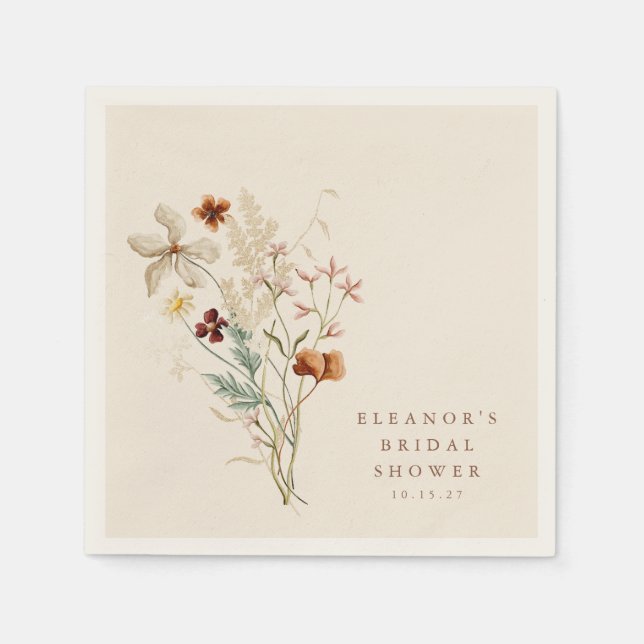 Guardanapo De Papel Chuva de Noiva Floral Flores de Prado Rústico Boho (Frente)