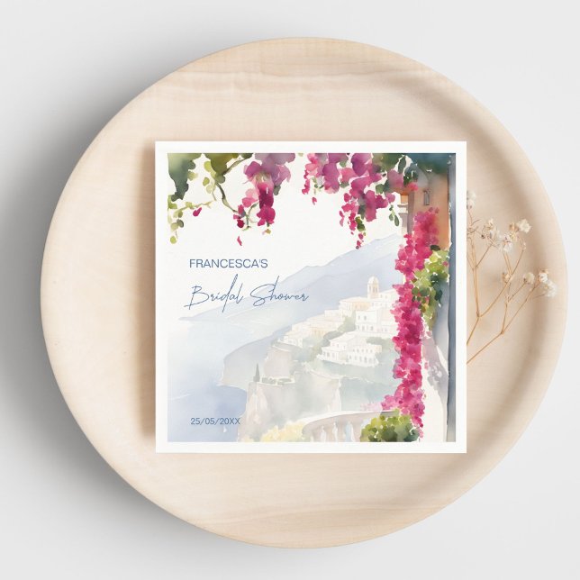 Guardanapo De Papel Chuva de noiva italiana mediterrânea da costa de A (Amalfi coast Mediterranean Italian bridal shower template Napkins personalized tableware)