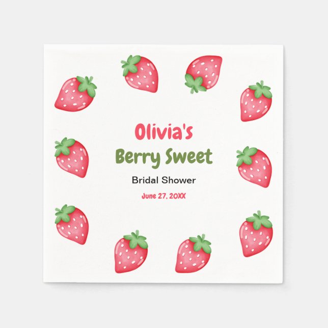 Guardanapo De Papel Chuva de Noiva Morango Doce Fruta Vermelha e Rosa (Frente)