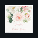 Guardanapo De Papel Chuva de Noiva Rosa Bege Dourado Floral<br><div class="desc">Este elegante design de guardanapo para chá de noiva apresenta belas flores em rosa bege em aquarela com confetes de brilho dourado falso e pó dourado. A caligrafia em rosa bege coordenada complementa o adorável design floral.</div>